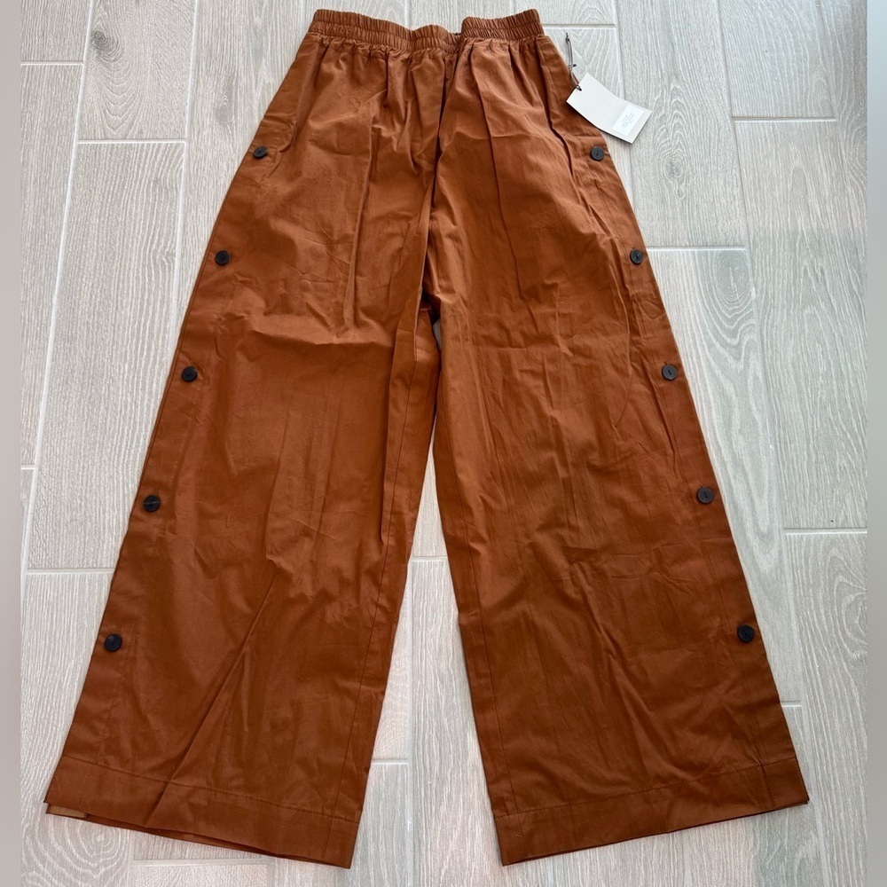 ARLO MOTT Wide Leg Side Button 100% Cotton Cinnamon Made in NYC Large NWT